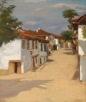 Constantin Artachino : Landscape with houses at balcic